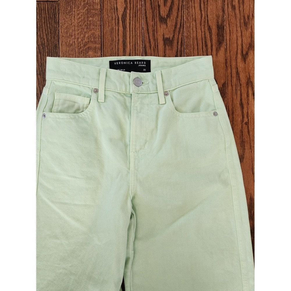 Veronica Beard Taylor Wide Leg Jeans Womens 23 Green Pistachio High Rise Raw Hem - Picture 10 of 14
